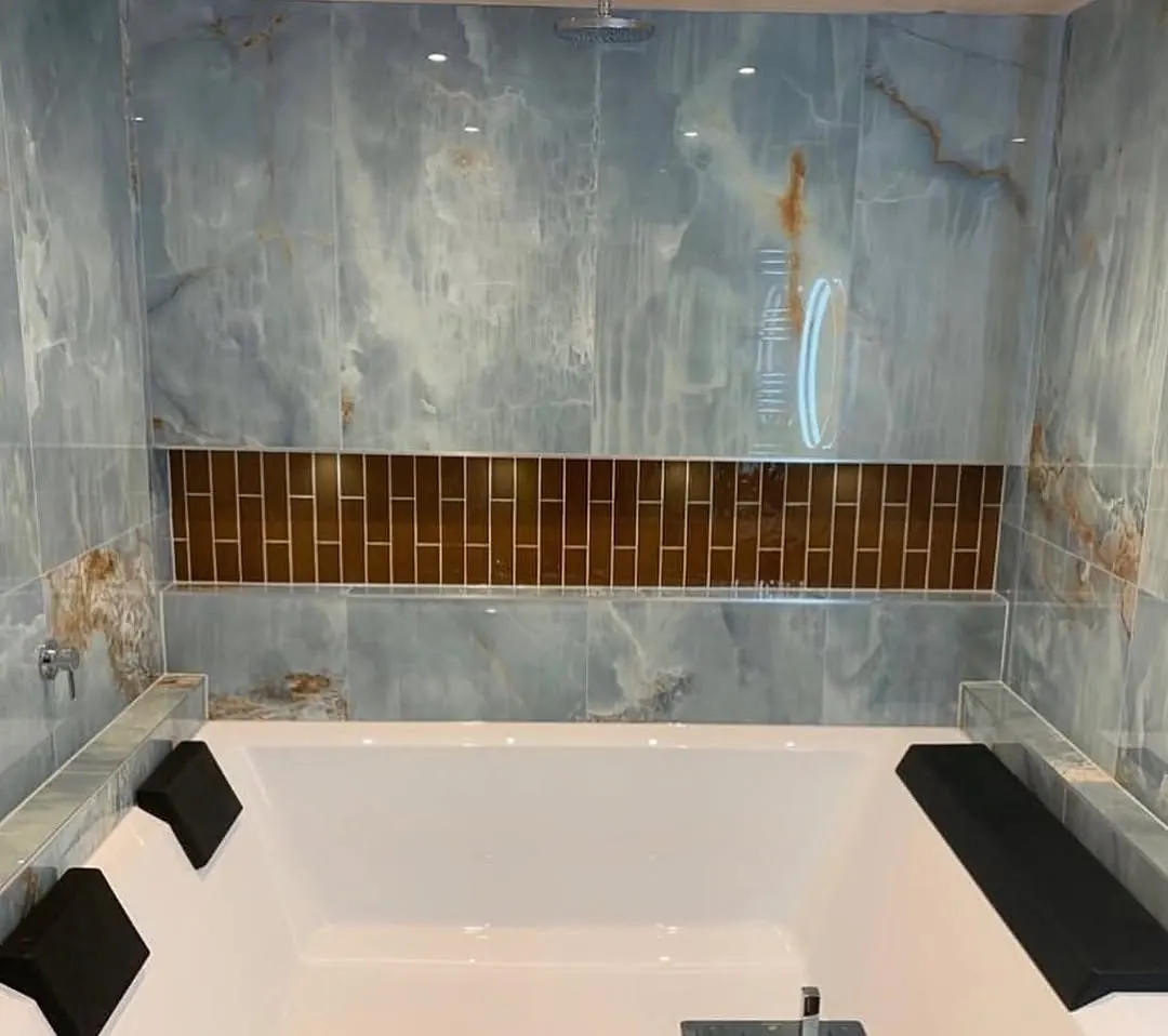 Blue marble bathtub