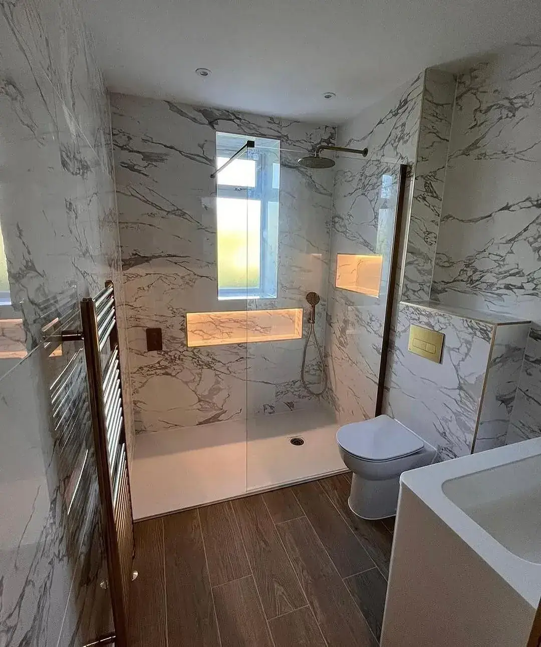 Bathroom with marble shower
