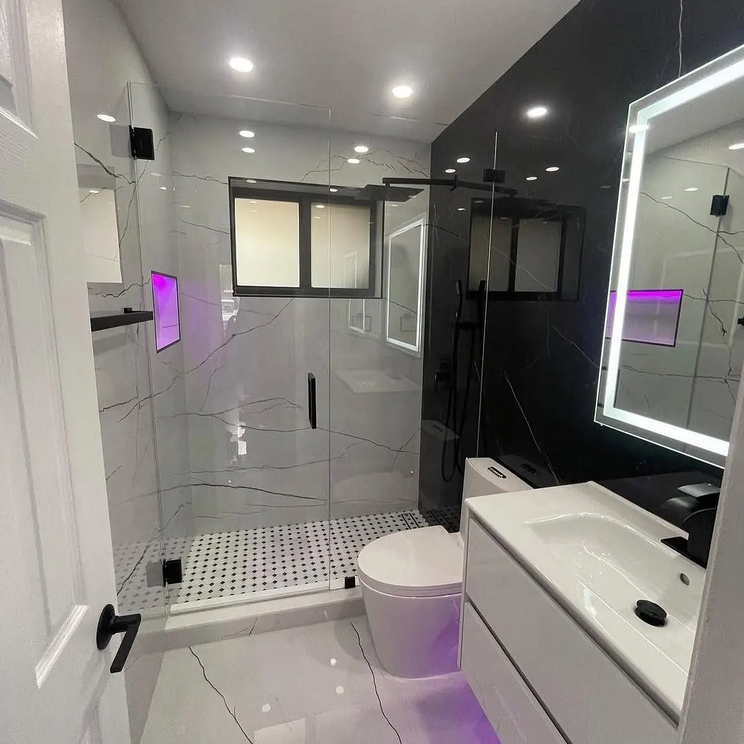 Black bathroom with LED lighting