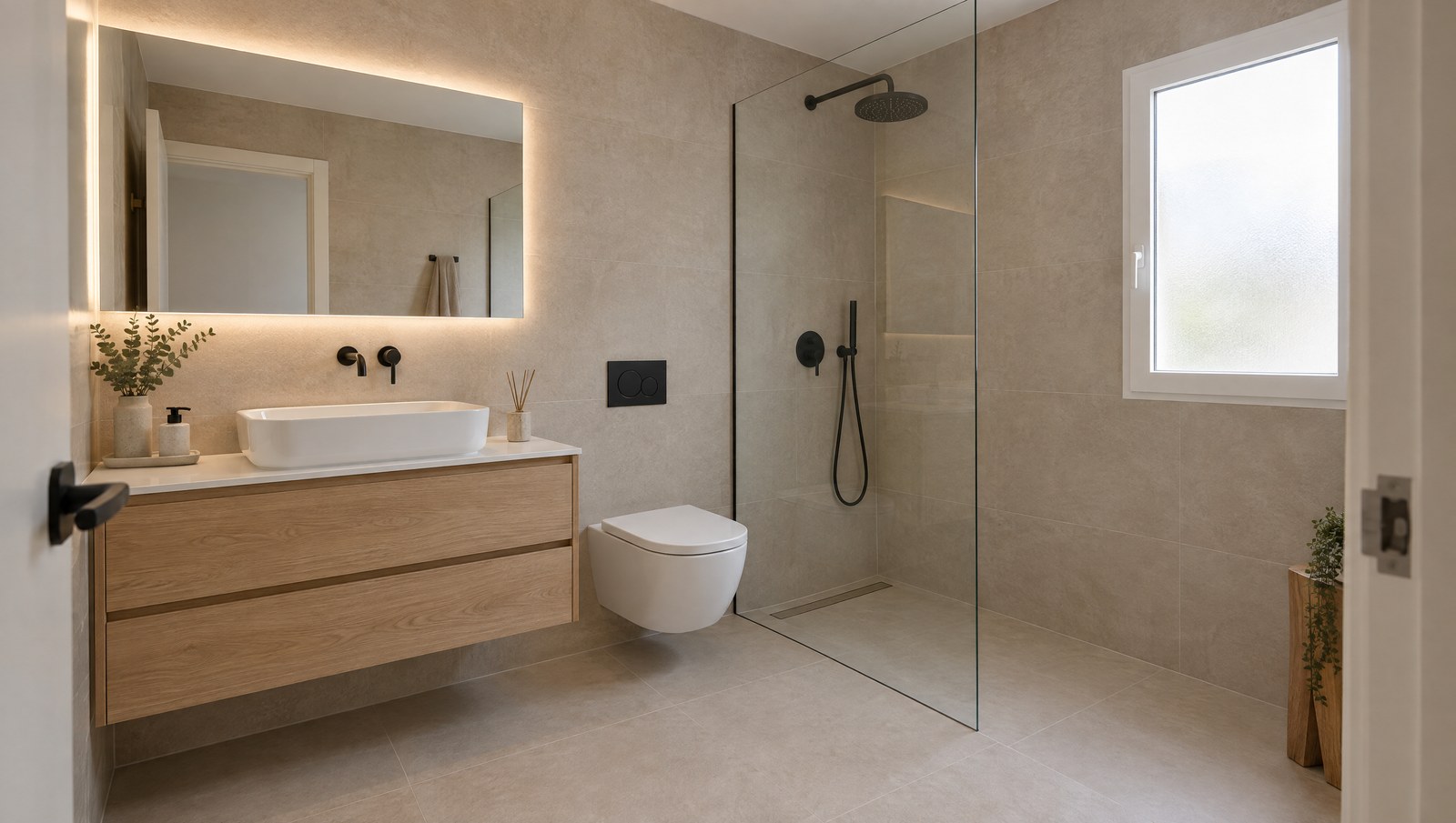 Renovated bathroom, mid-range finish